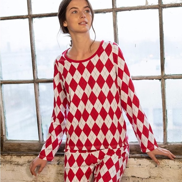 leveret Other - Leveret Women’s Red and White Argyle 100% Cotton Pajama Night Shirt